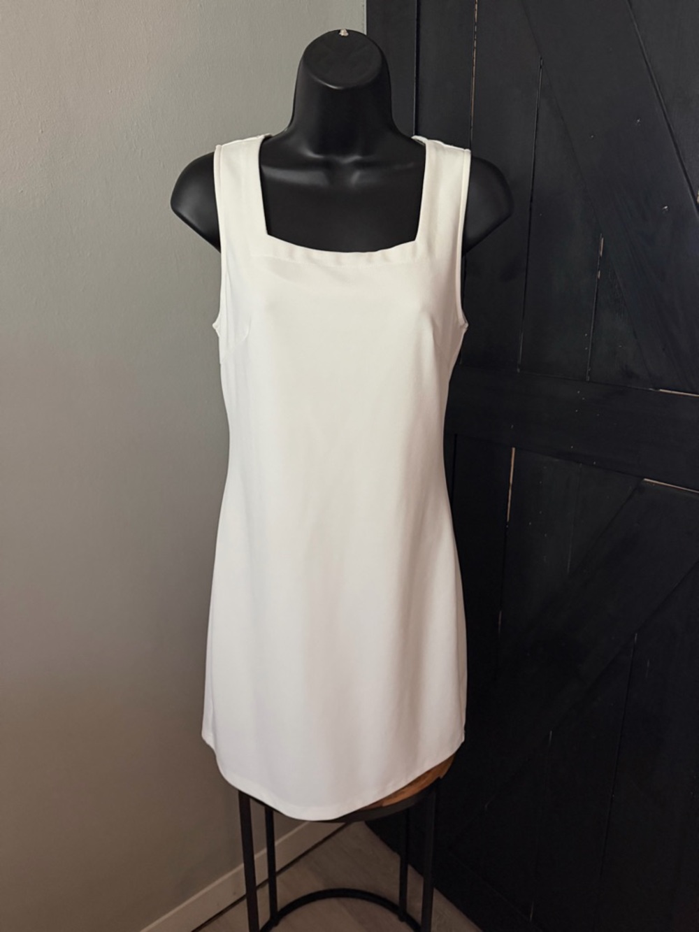 Amazon White Square Neck Sleeveless Shift Dress